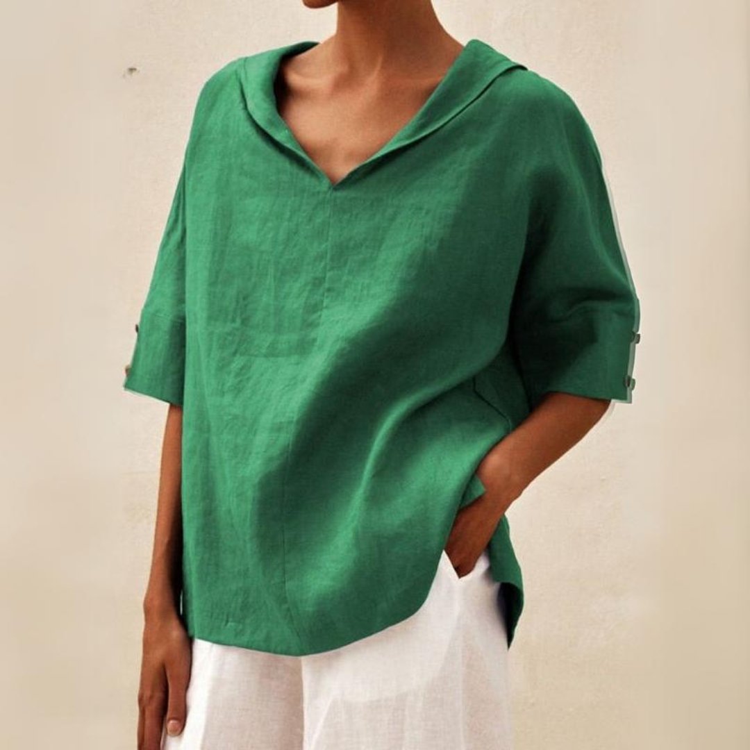 Women's Casual Linen Short Sleeve V-Neck Blouse