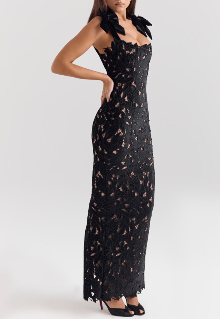 Lorca Velvet Lace Maxi Dress - Black