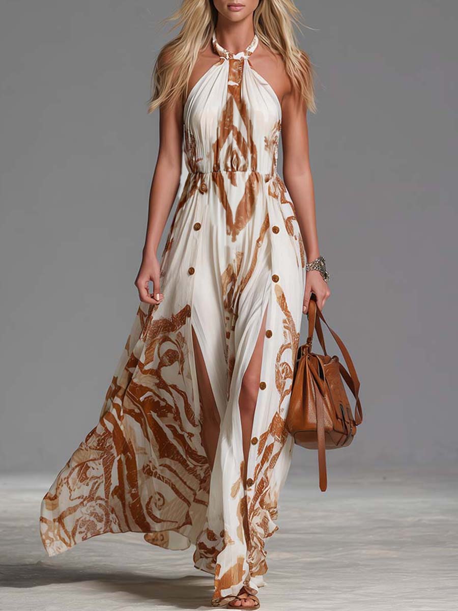 Women's Halter Neck Print Maxi Dress