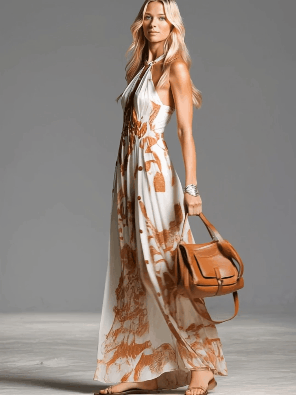 Women's Halter Neck Print Maxi Dress