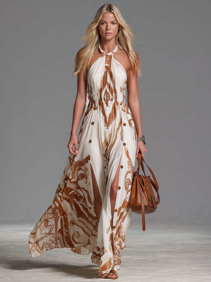 Women's Halter Neck Print Maxi Dress