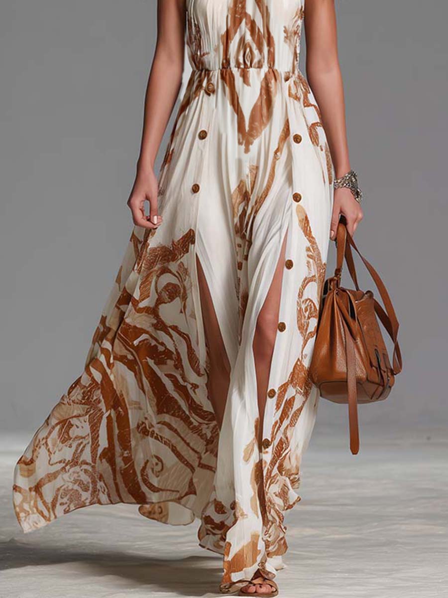 Women's Halter Neck Print Maxi Dress