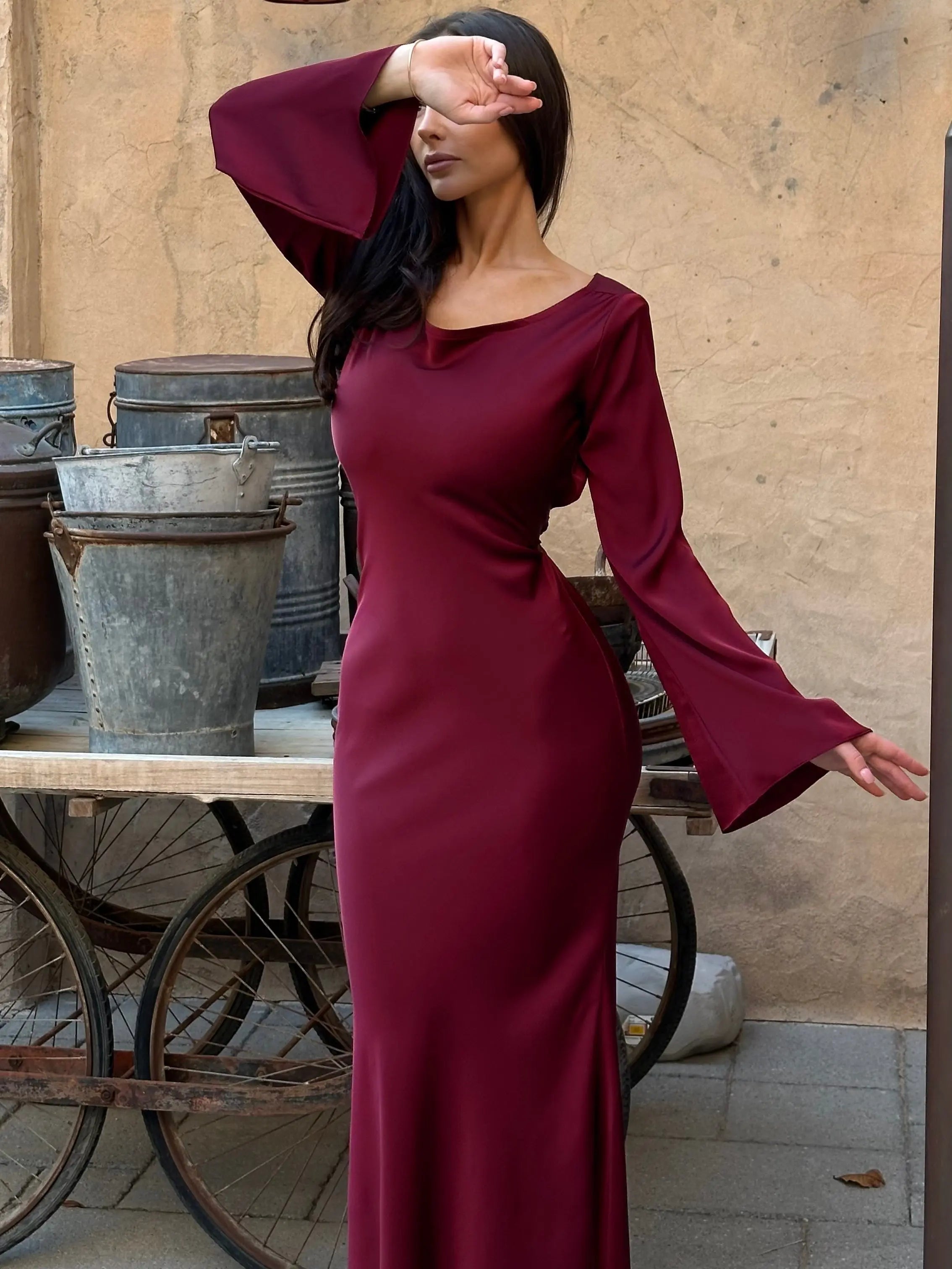 Women's Long Sleeve Fitted Maxi Dress