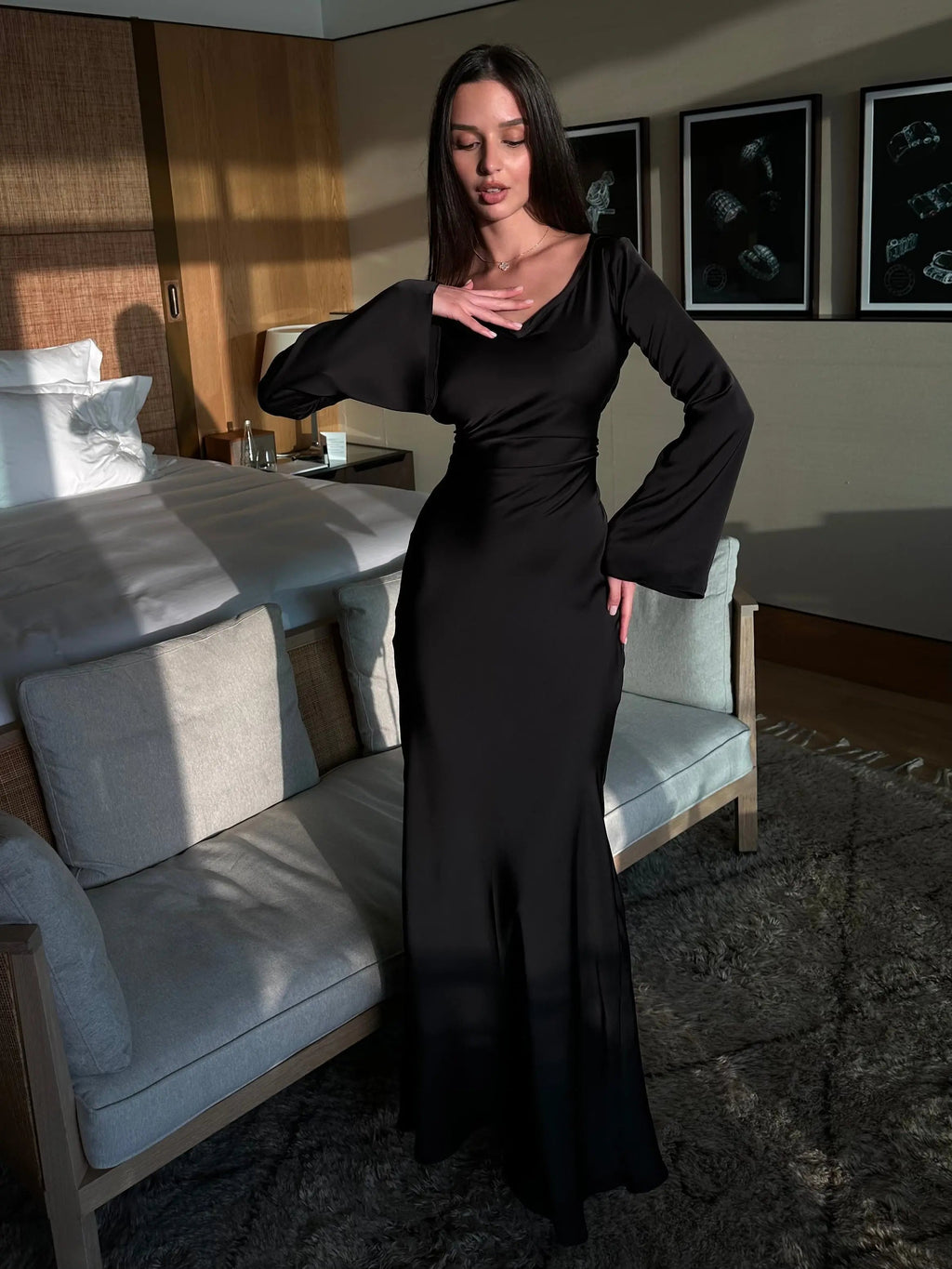 Women's Long Sleeve Fitted Maxi Dress