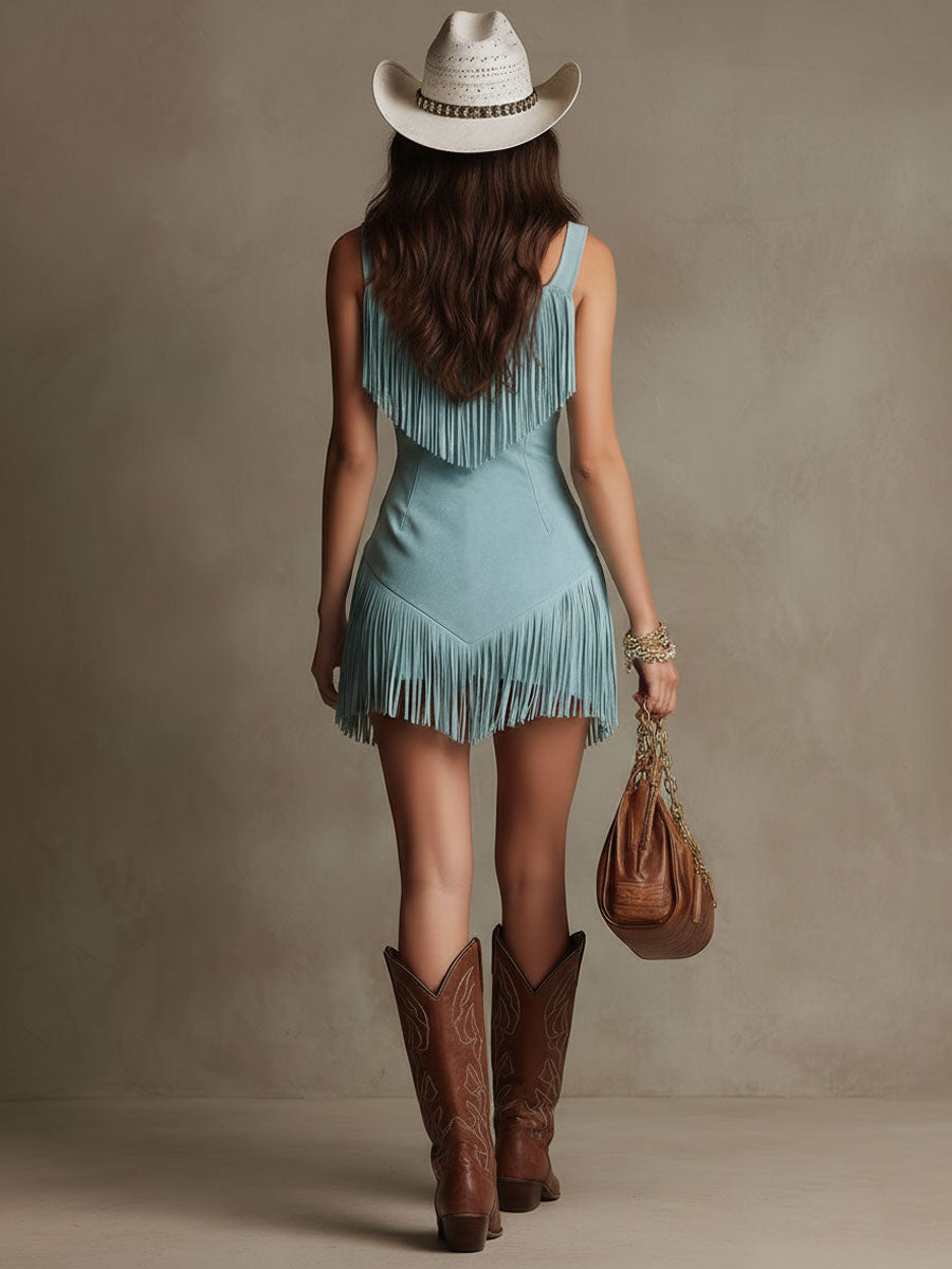Women's Sleeveless Fringe Mini Dress