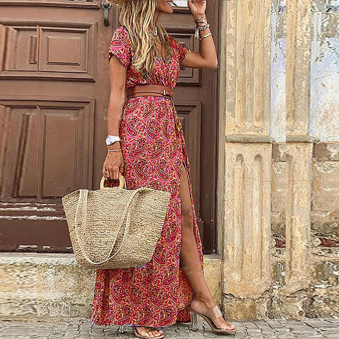 Women's  Airy Boho Maxi Dress With FREE Matching Belt