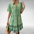 Women's Free-Spirited Boho Printed V-Neck Casual Mini Dress