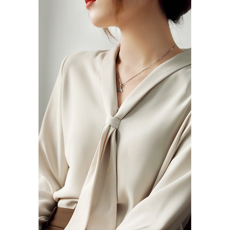 Women’s Bow-Tie V-Neck Long Sleeve Blouse