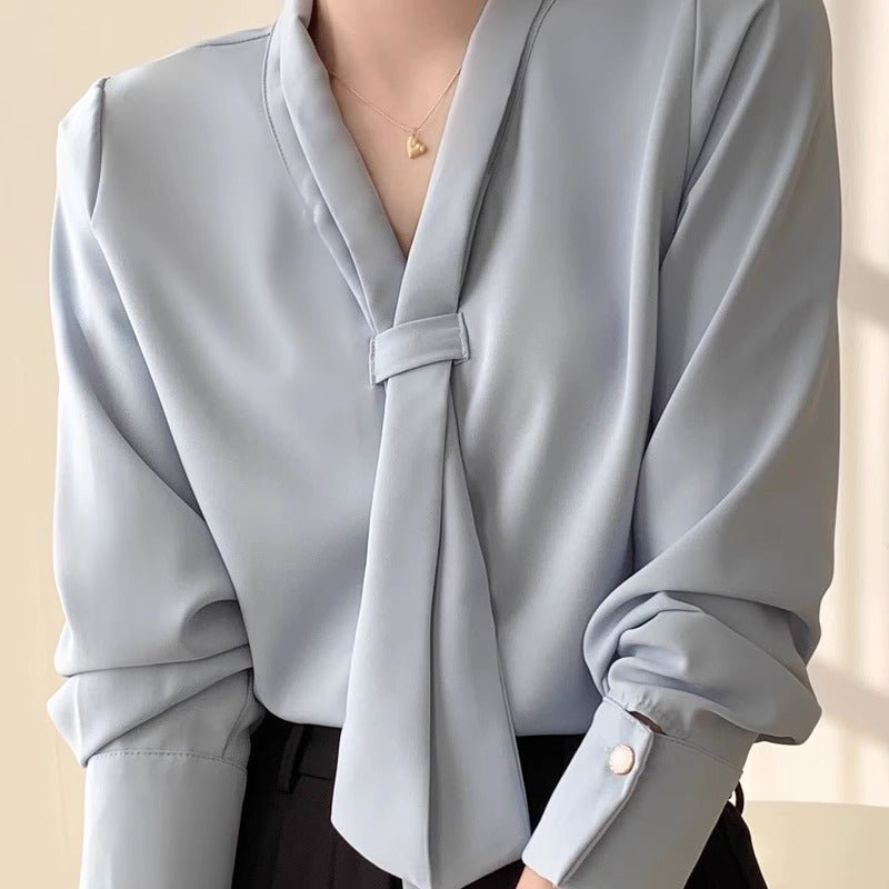 Women’s Bow-Tie V-Neck Long Sleeve Blouse