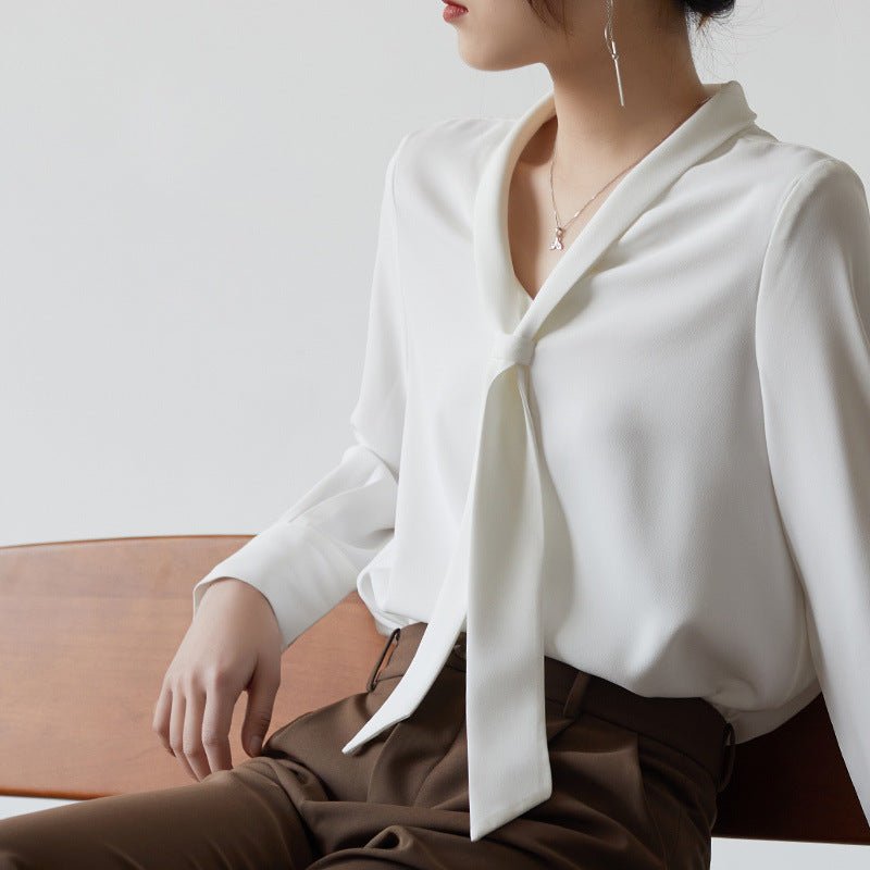 Women’s Bow-Tie V-Neck Long Sleeve Blouse