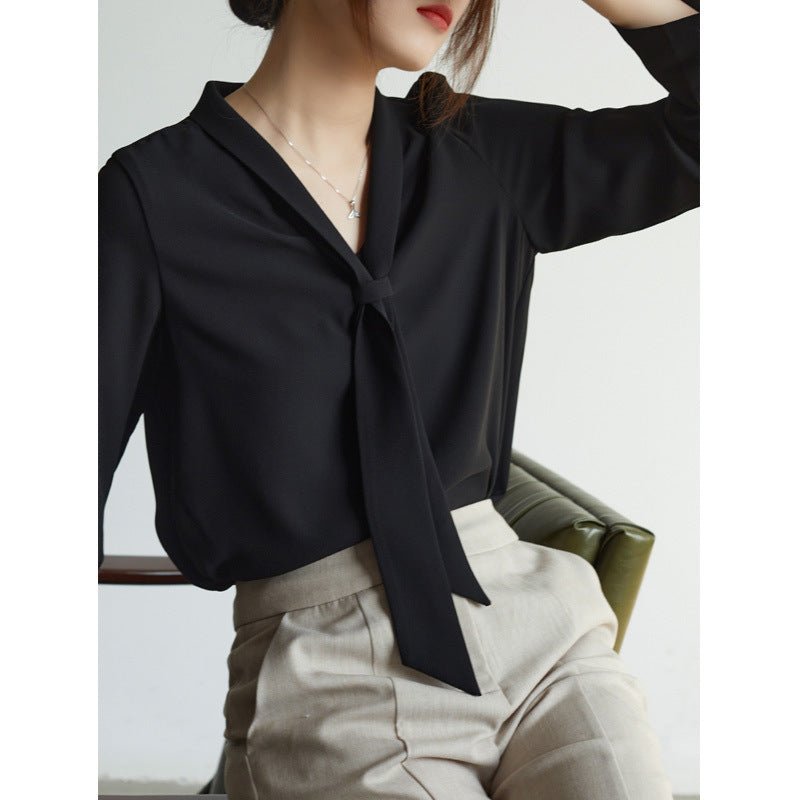 Women’s Bow-Tie V-Neck Long Sleeve Blouse