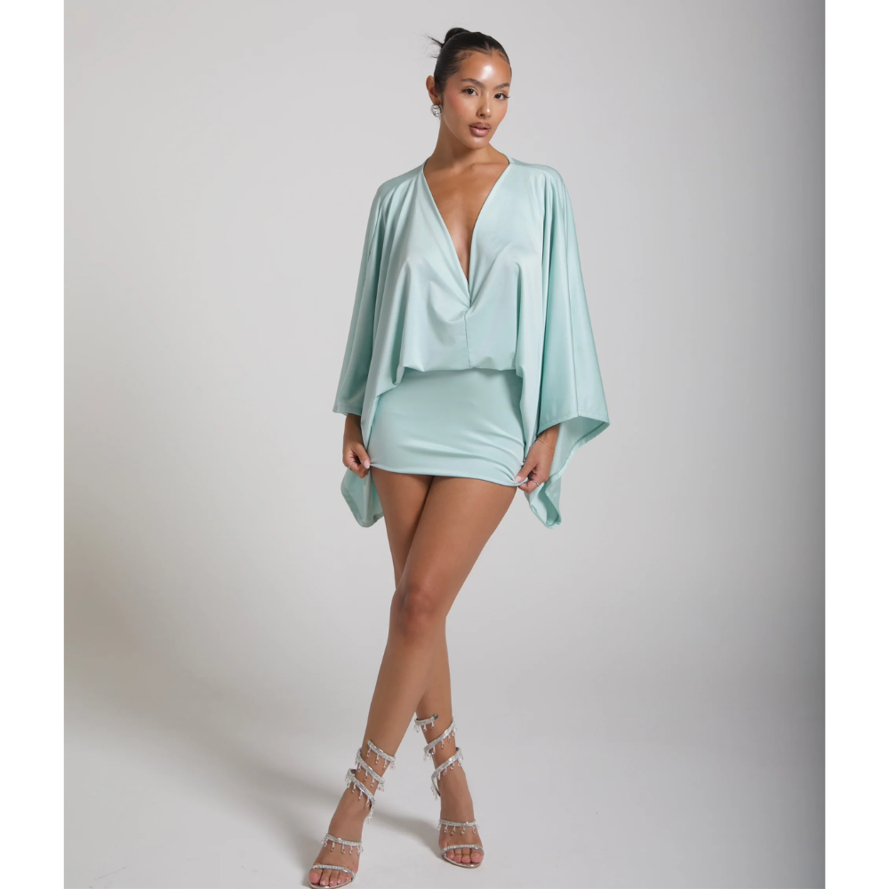 Women's Cocktail V-Neck Ruched Bodycon Mini Dress
