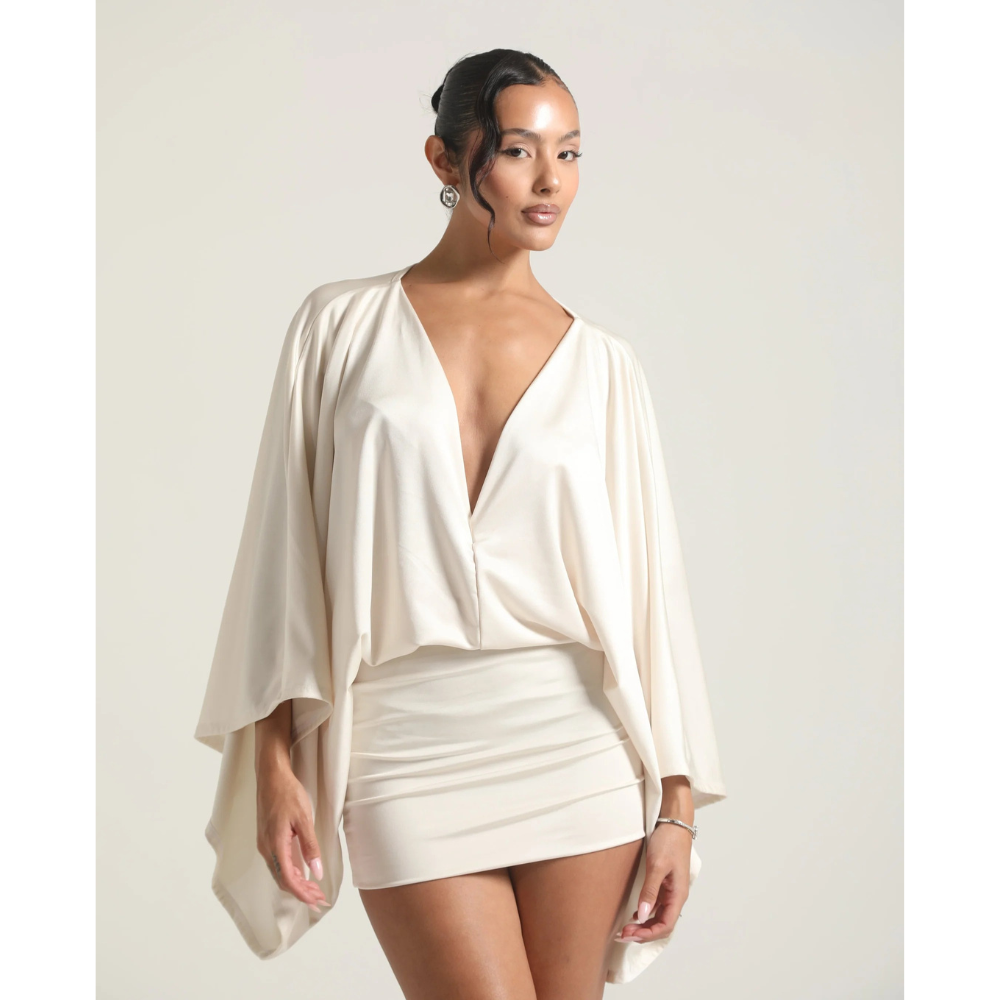 Women's Cocktail V-Neck Ruched Bodycon Mini Dress