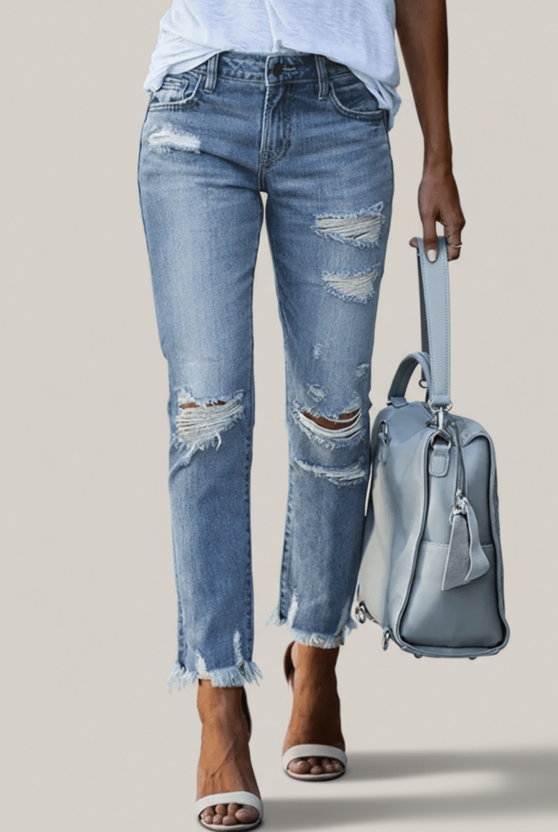 Women’s High-Waist Distressed Skinny Jeans – Sculpted Fit with Modern Edge