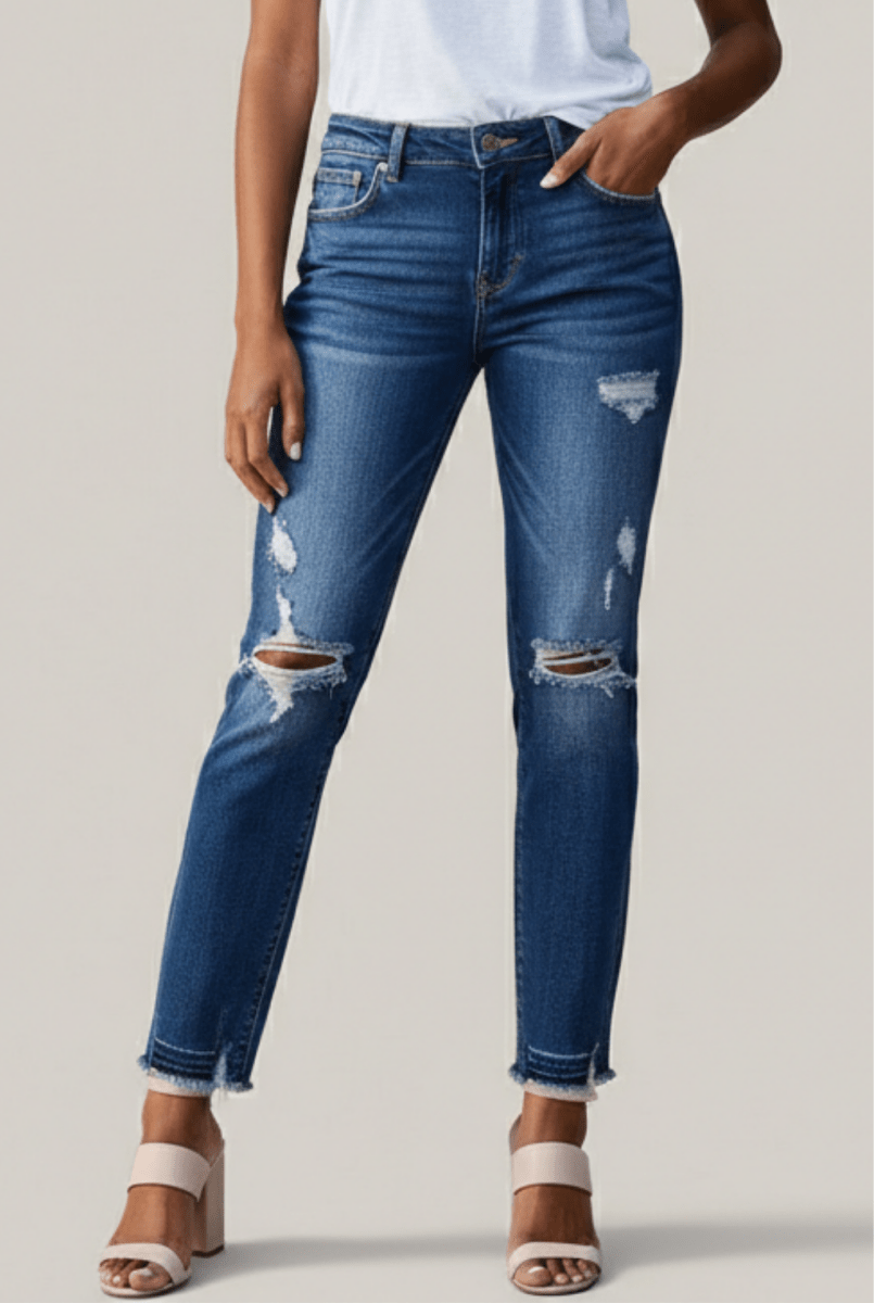 Women’s High-Waist Distressed Skinny Jeans – Sculpted Fit with Modern Edge