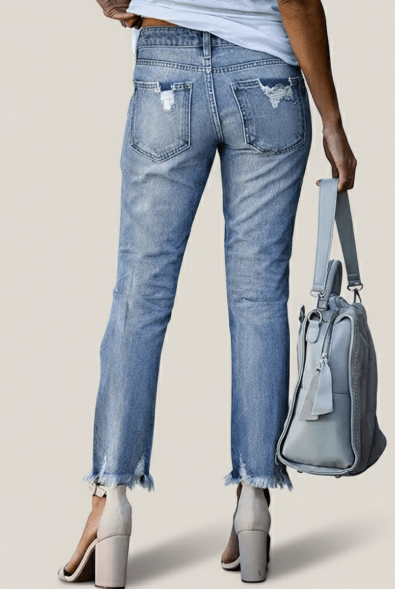 Women’s High-Waist Distressed Skinny Jeans – Sculpted Fit with Modern Edge