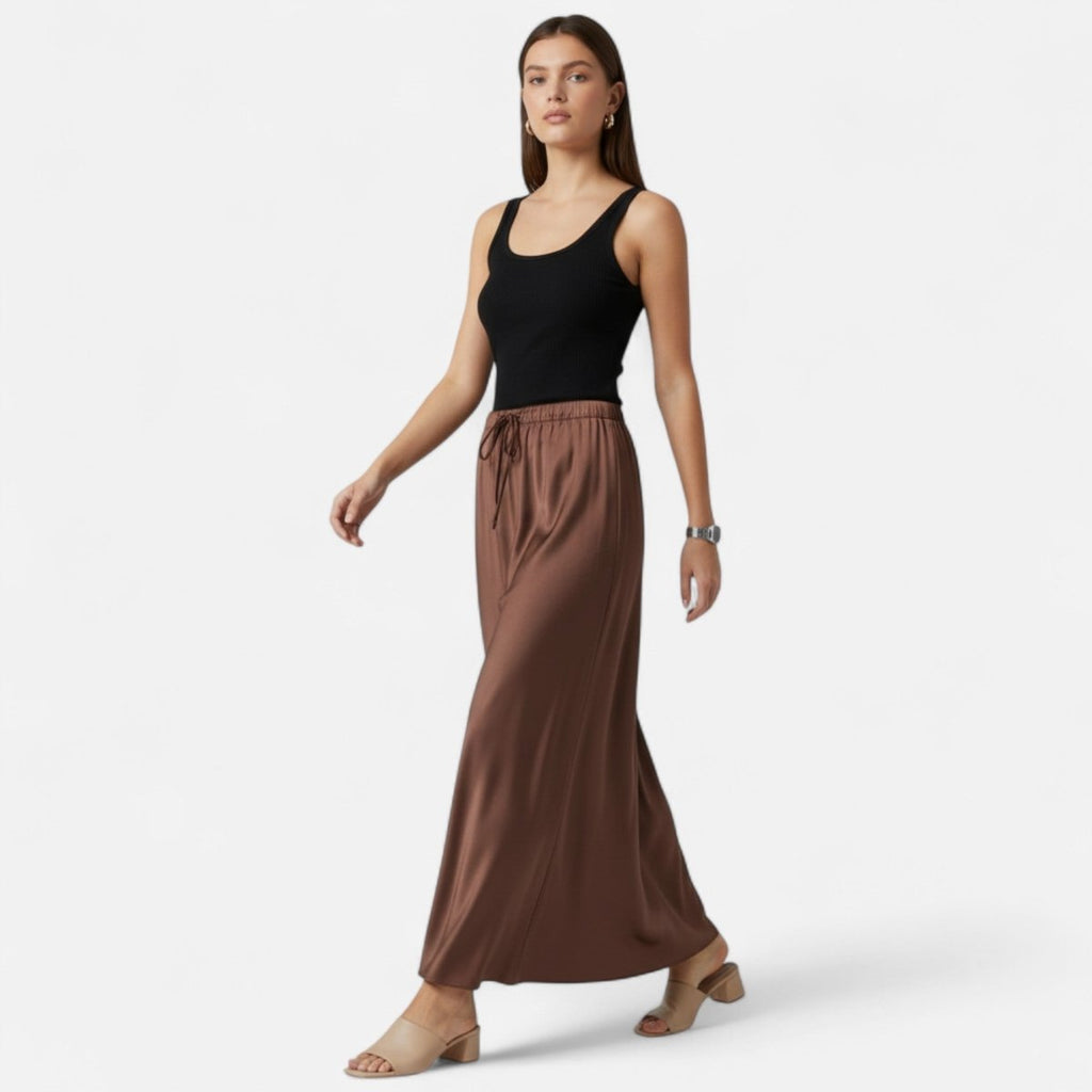 Women’s High-Waist Maxi Skirt with Fluid Silhouette and Elegant Draped Finish