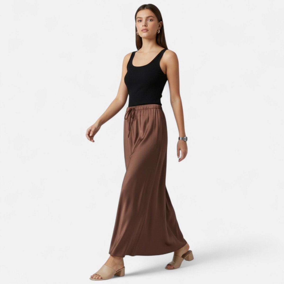 Women’s High-Waist Maxi Skirt with Fluid Silhouette and Elegant Draped Finish