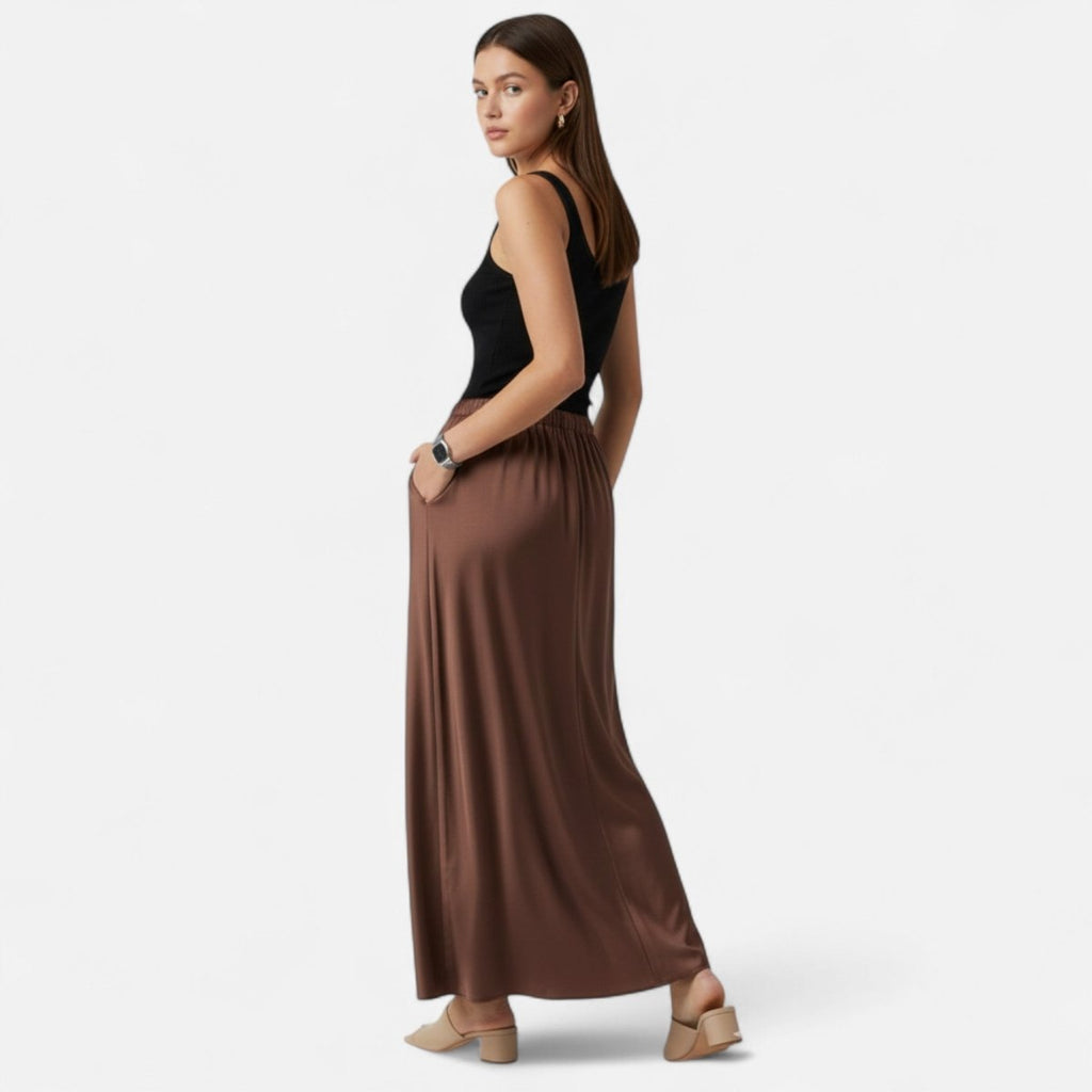 Women’s High-Waist Maxi Skirt with Fluid Silhouette and Elegant Draped Finish