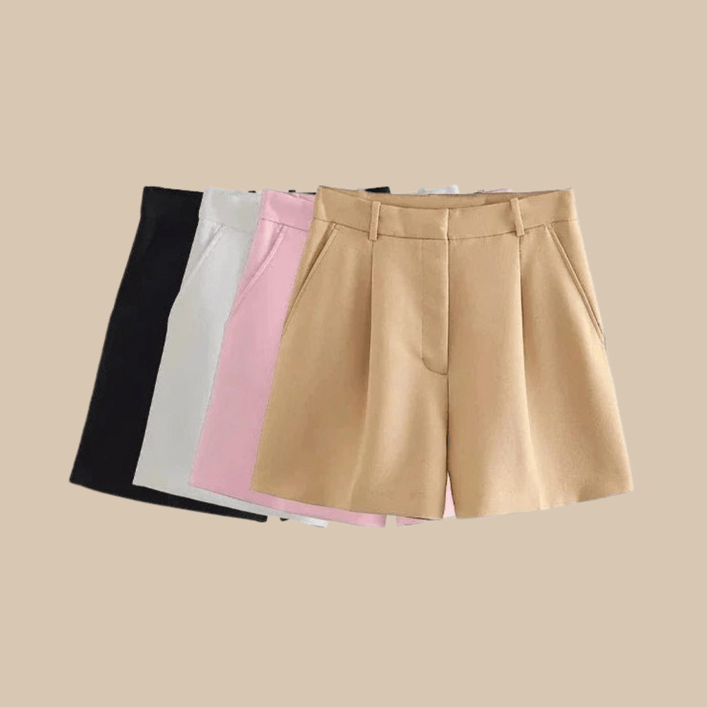 Women’s High-Waist Pleated Shorts with Belt and Side Pockets