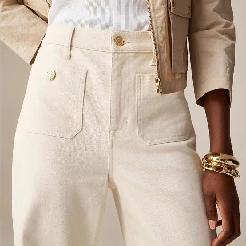 Women’s High-Waist Wide-Leg Jeans – Structured Tailored Fit Denim Pants