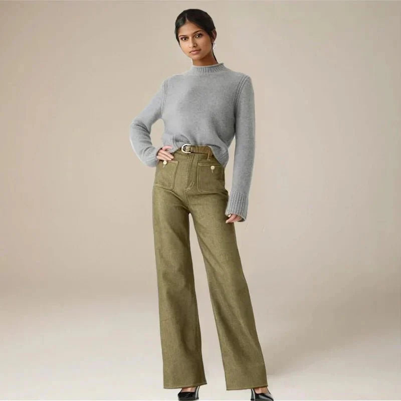 Women’s High-Waist Wide-Leg Jeans – Structured Tailored Fit Denim Pants
