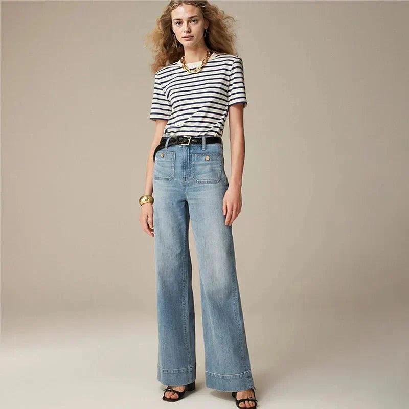Women’s High-Waist Wide-Leg Jeans – Structured Tailored Fit Denim Pants