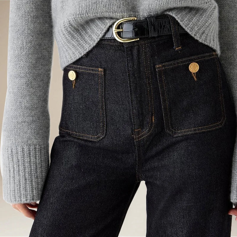 Women’s High-Waist Wide-Leg Jeans – Structured Tailored Fit Denim Pants