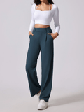 Women’s High-Waist Wide-Leg Pants with Front Pleats and Side Pockets