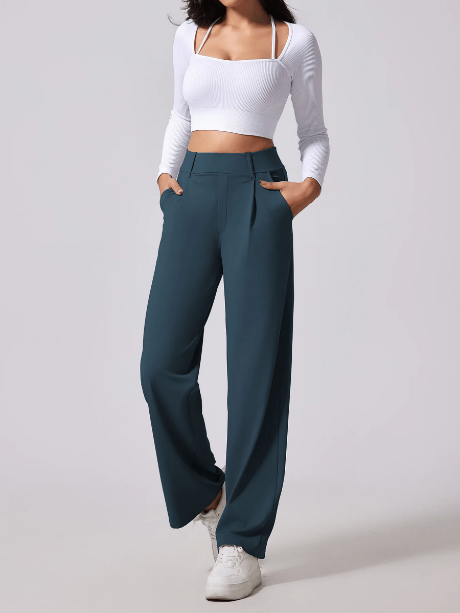 Women’s High-Waist Wide-Leg Pants with Front Pleats and Side Pockets