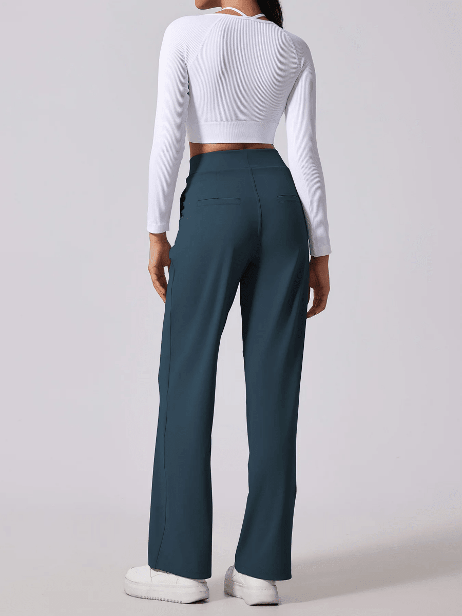 Women’s High-Waist Wide-Leg Pants with Front Pleats and Side Pockets