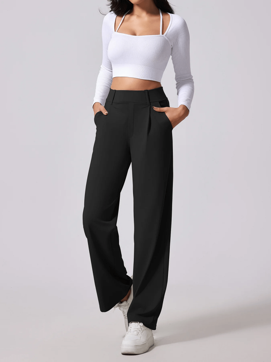 Women’s High-Waist Wide-Leg Pants with Front Pleats and Side Pockets