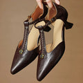 Women’s Leather T-Strap Sandals with Braided Detail and Block Heel
