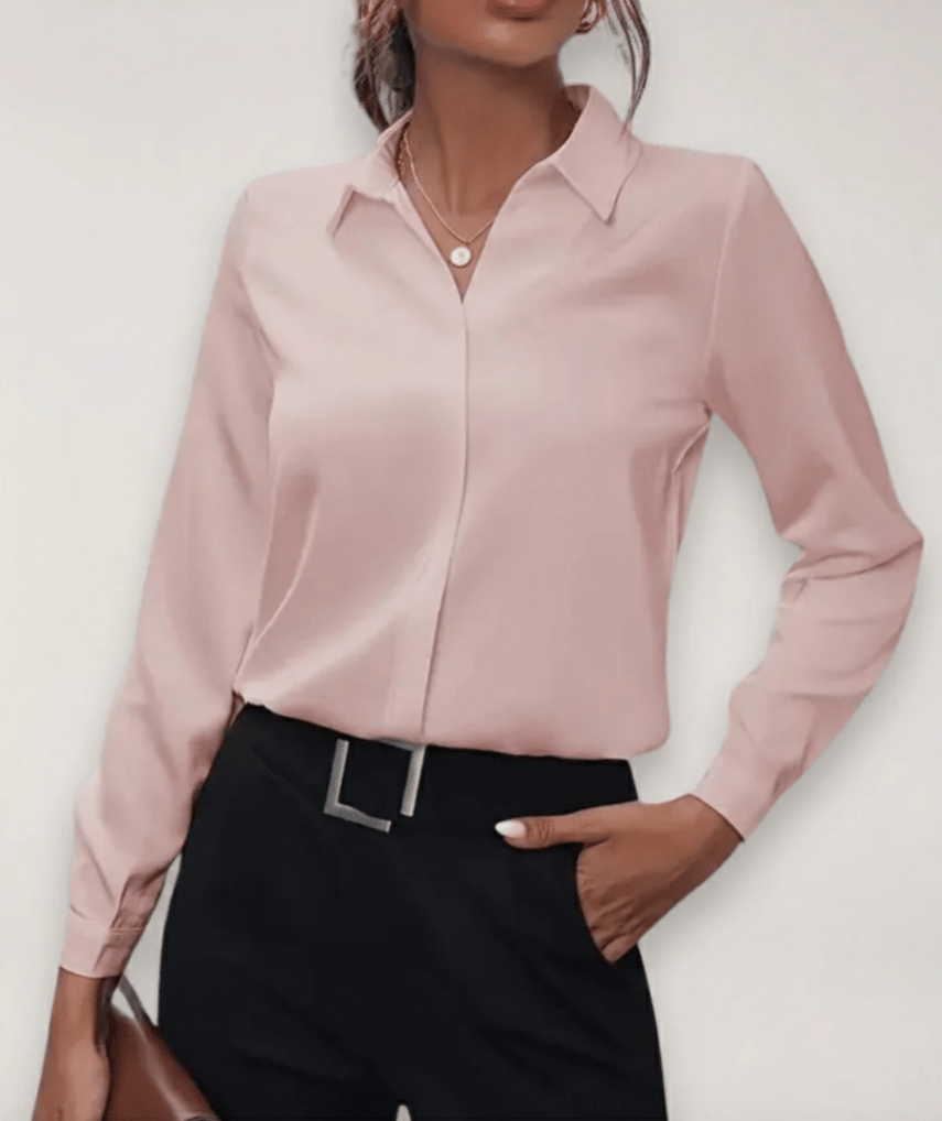 Women’s Long Sleeve Button-Up Blouse with Collared Neck