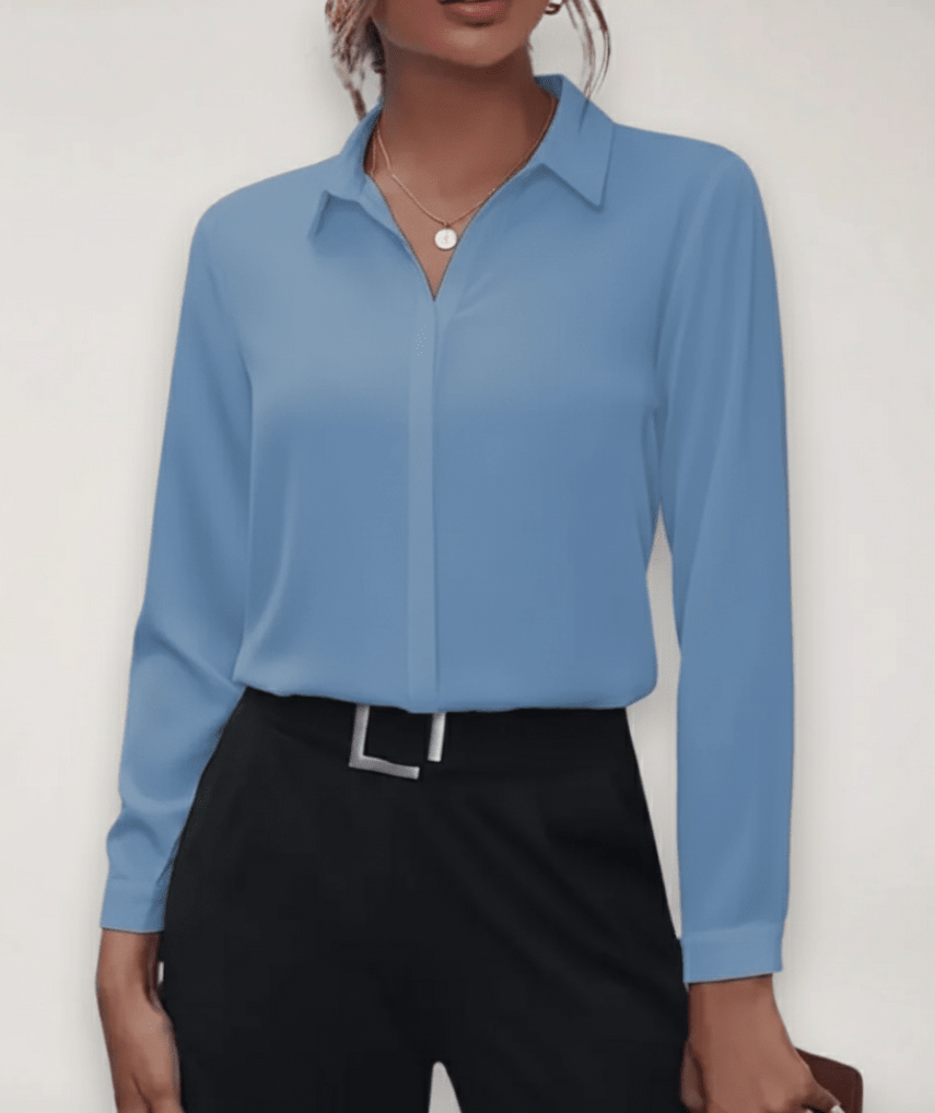 Women’s Long Sleeve Button-Up Blouse with Collared Neck