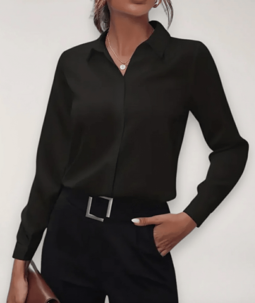 Women’s Long Sleeve Button-Up Blouse with Collared Neck
