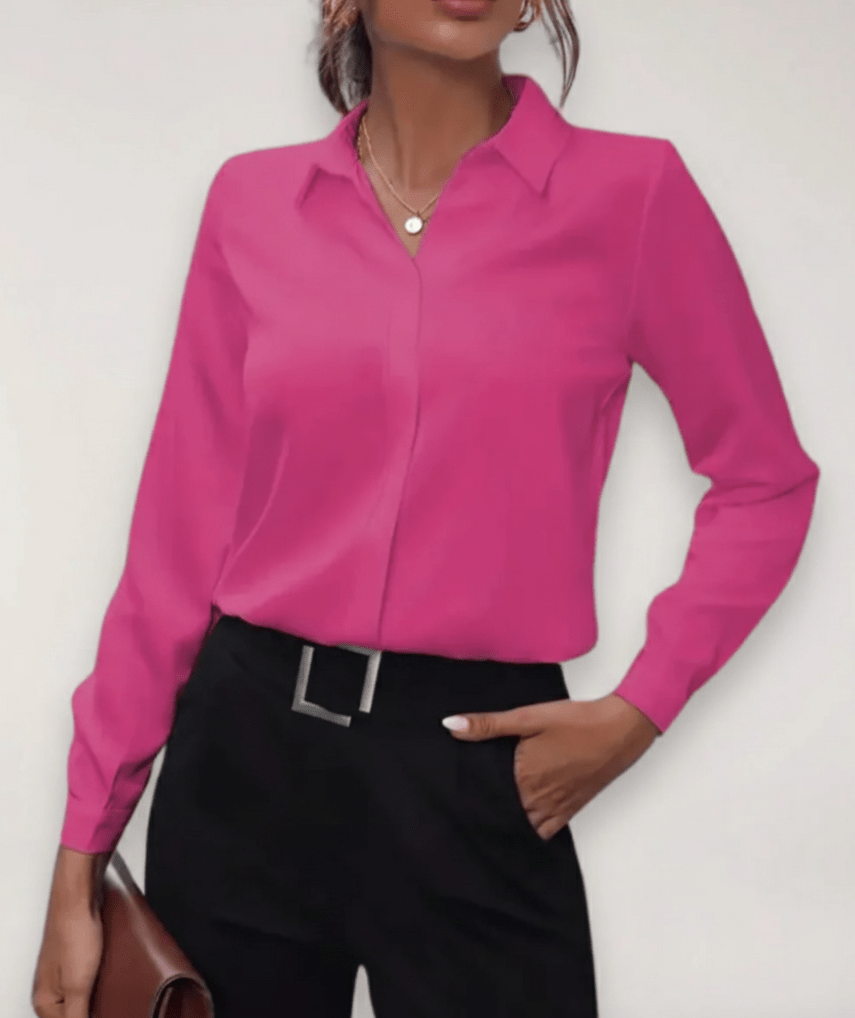 Women’s Long Sleeve Button-Up Blouse with Collared Neck