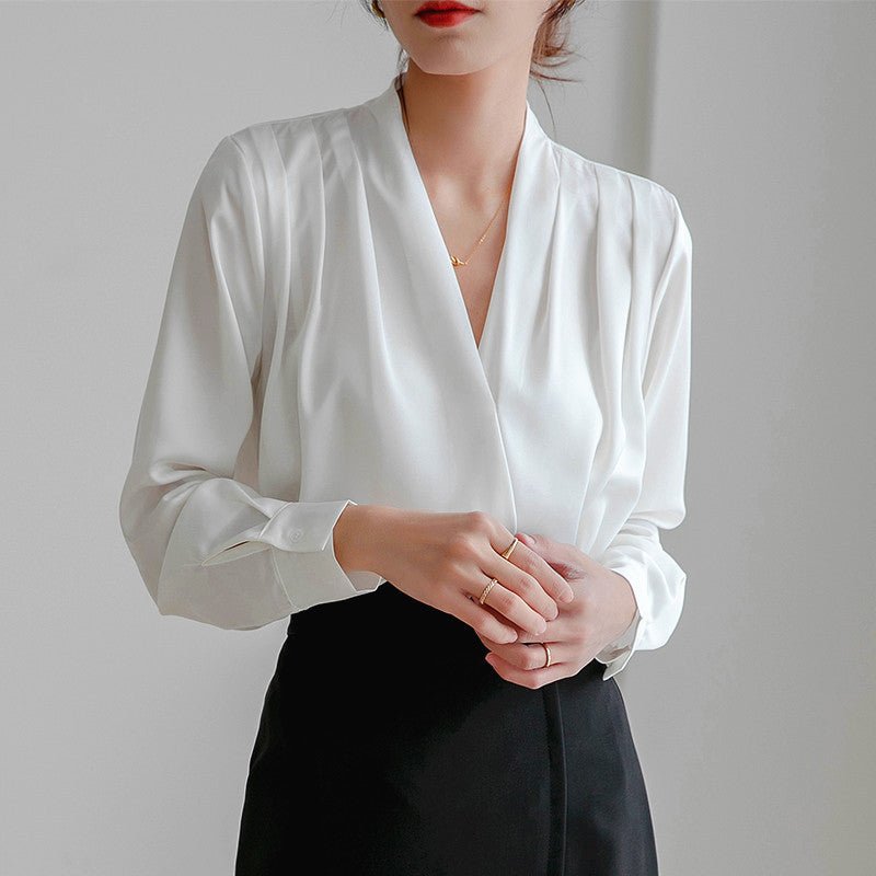 Women’s Long Sleeve V-Neck Blouse with Satin Finish