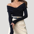Women’s Off-Shoulder Long Sleeve Top with Wrap Front Design