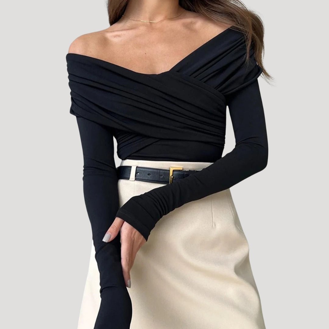 Women’s Off-Shoulder Long Sleeve Top with Wrap Front Design