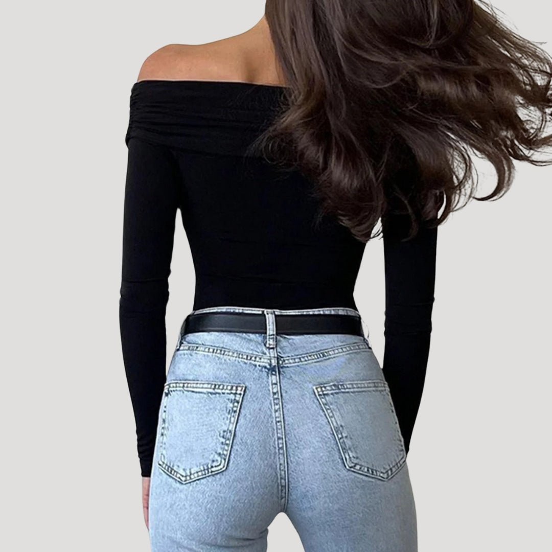 Women’s Off-Shoulder Long Sleeve Top with Wrap Front Design