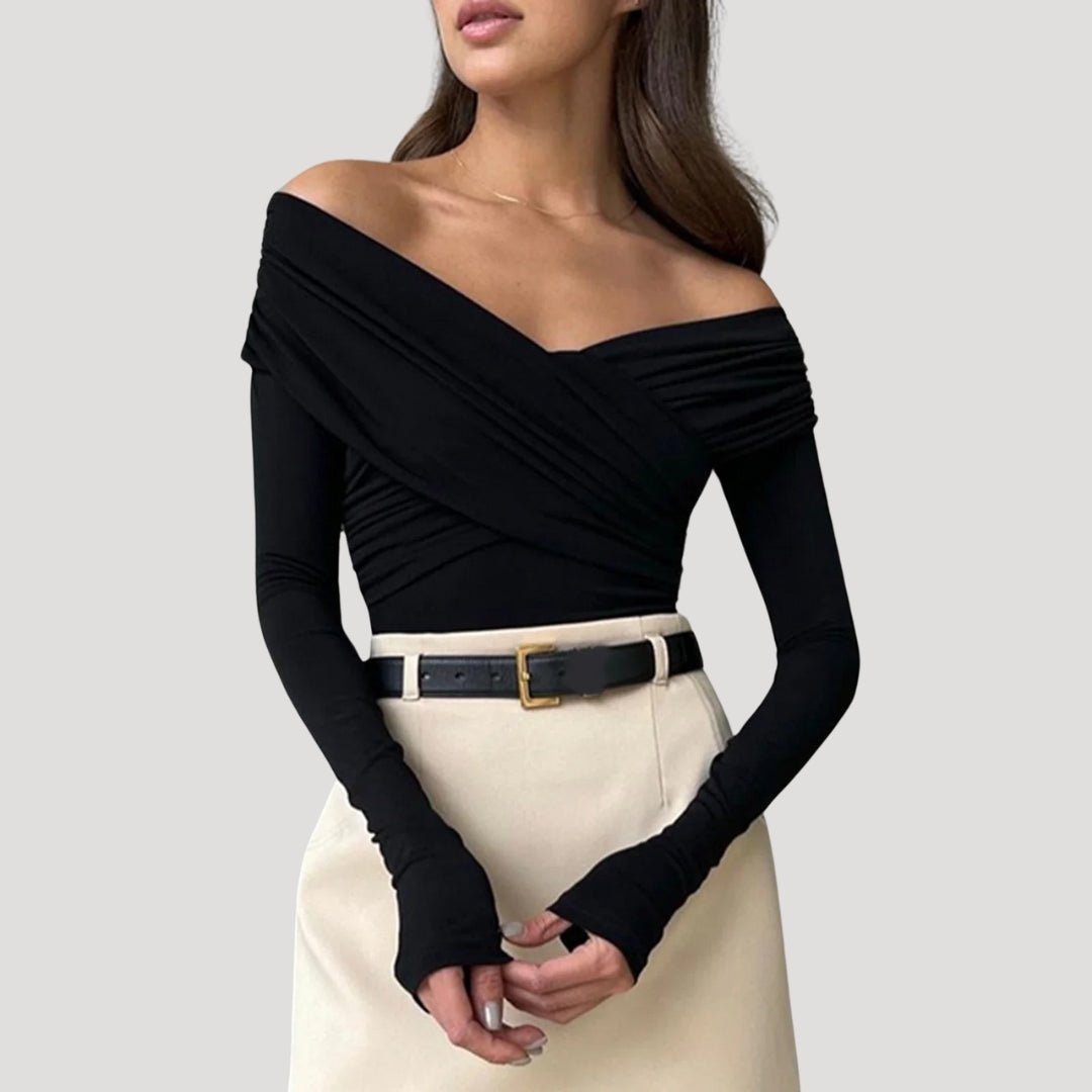 Women’s Off-Shoulder Long Sleeve Top with Wrap Front Design