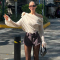 Women’s One Shoulder Blouse with Draped Design and Long Sleeve