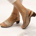 Women’s Open-Toe Slingback Sandals with Low Heel and Side Button Detail
