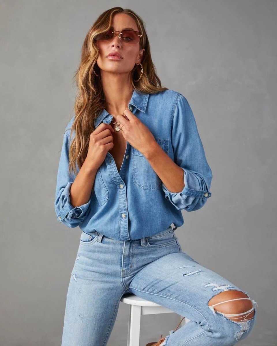 Women’s Oversized Button-Up Shirt with Chest Pockets