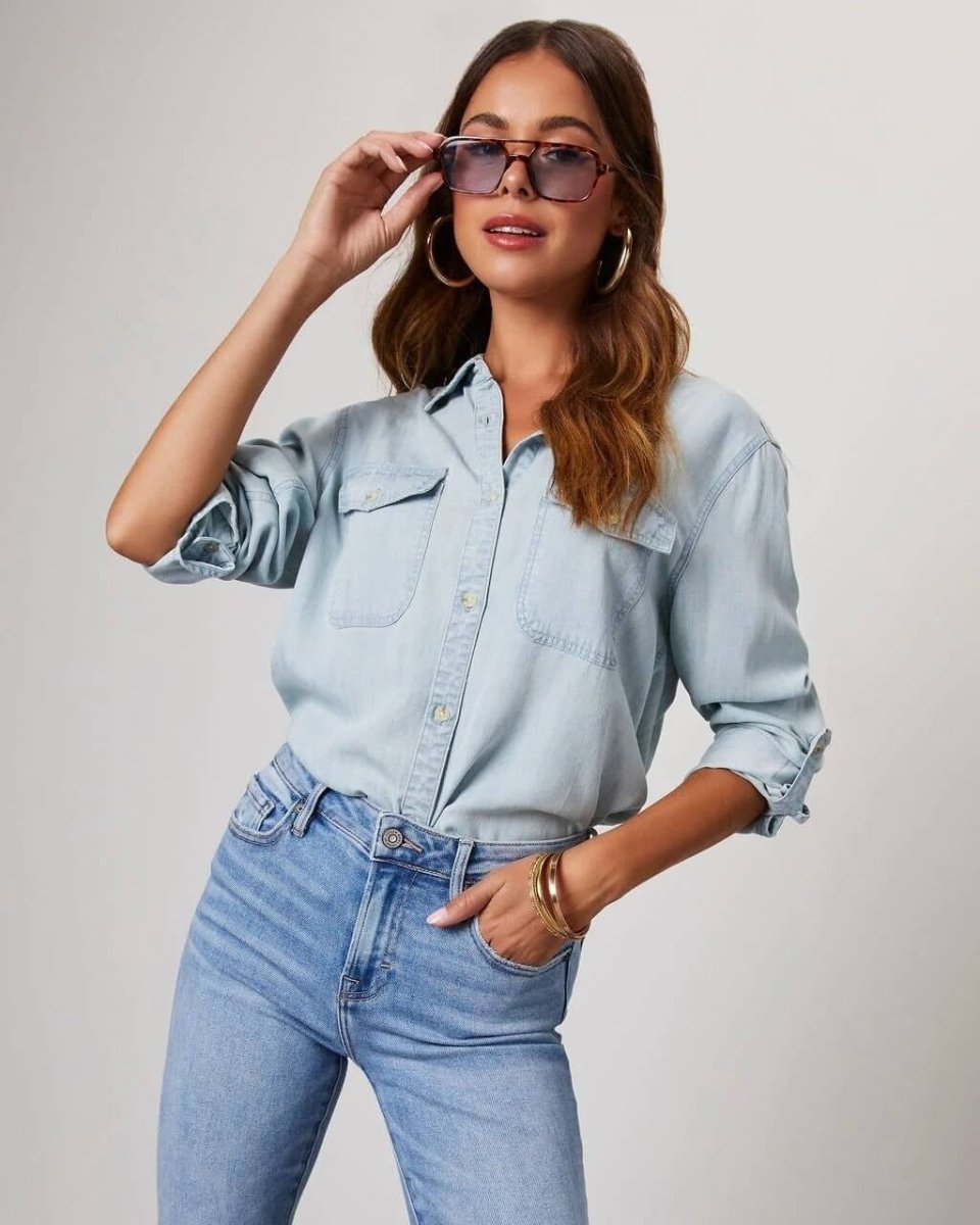 Women’s Oversized Button-Up Shirt with Chest Pockets
