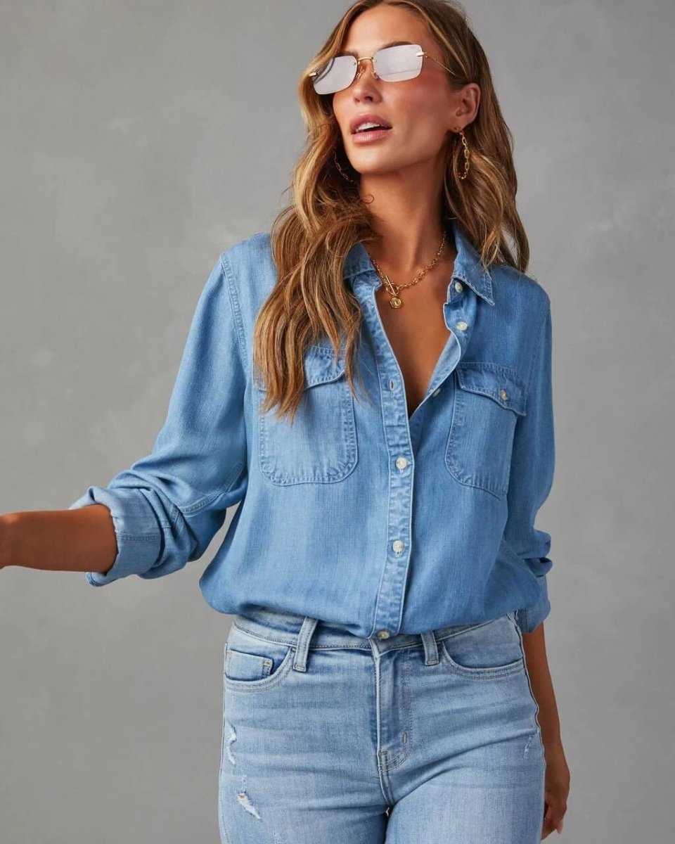 Women’s Oversized Button-Up Shirt with Chest Pockets