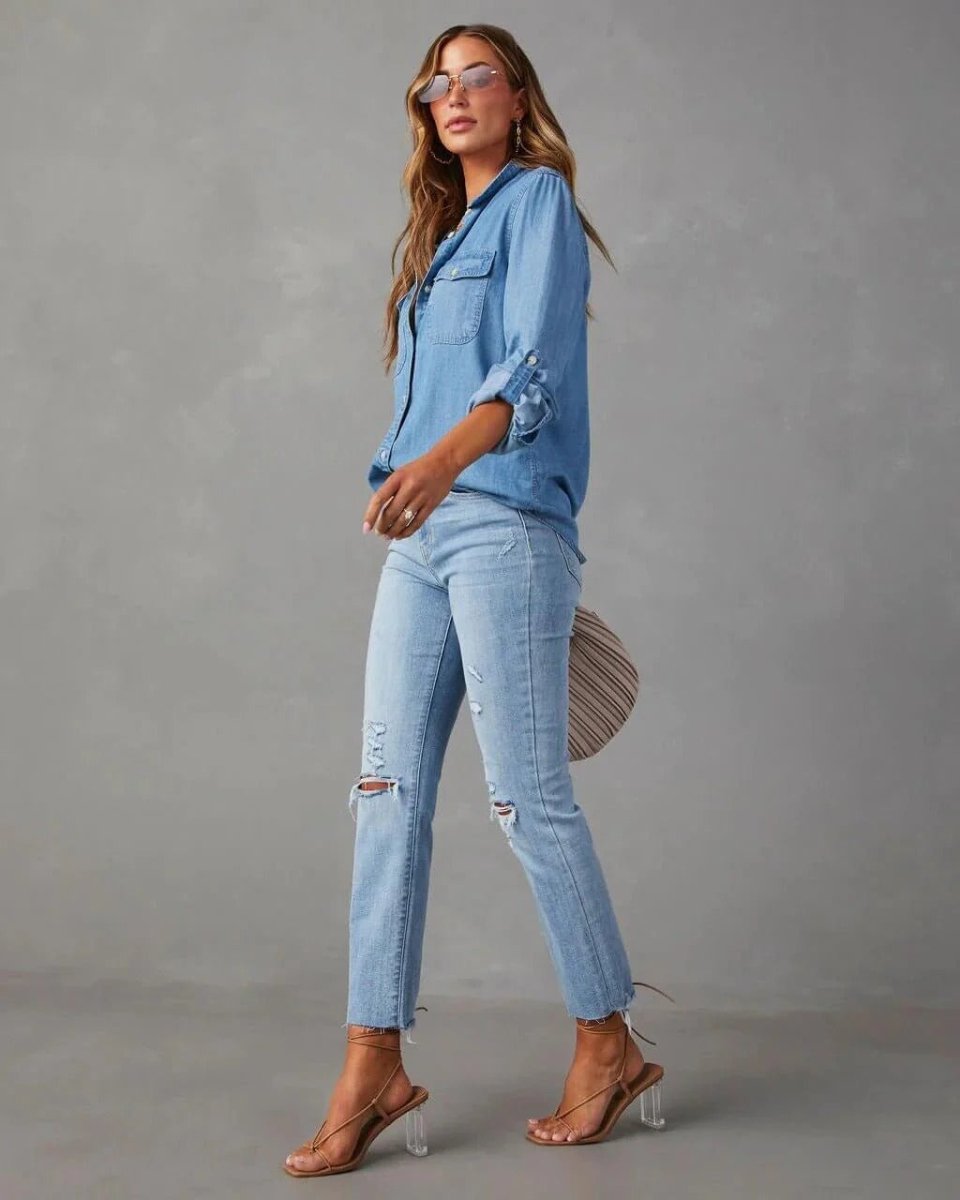 Women’s Oversized Button-Up Shirt with Chest Pockets