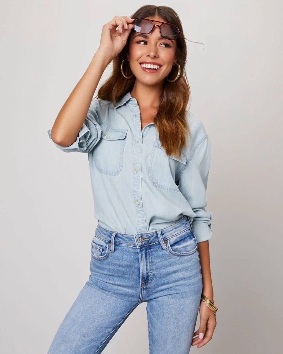 Women’s Oversized Button-Up Shirt with Chest Pockets