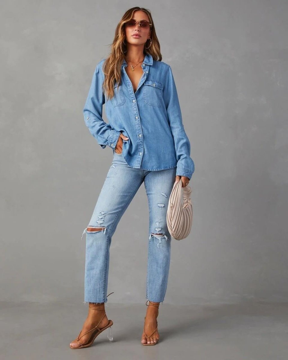 Women’s Oversized Button-Up Shirt with Chest Pockets